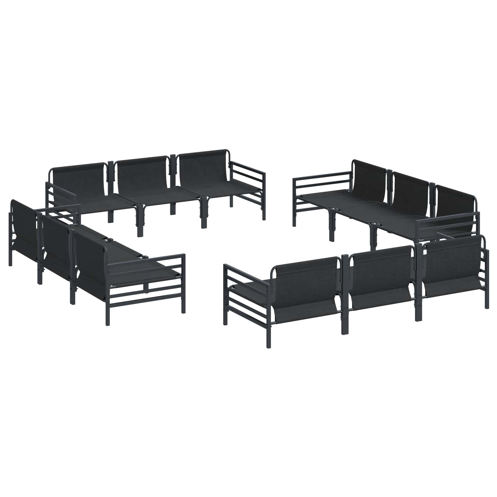 vidaXL Gartensofa-set mit Kissen 12 pcs Schwarz Stahl