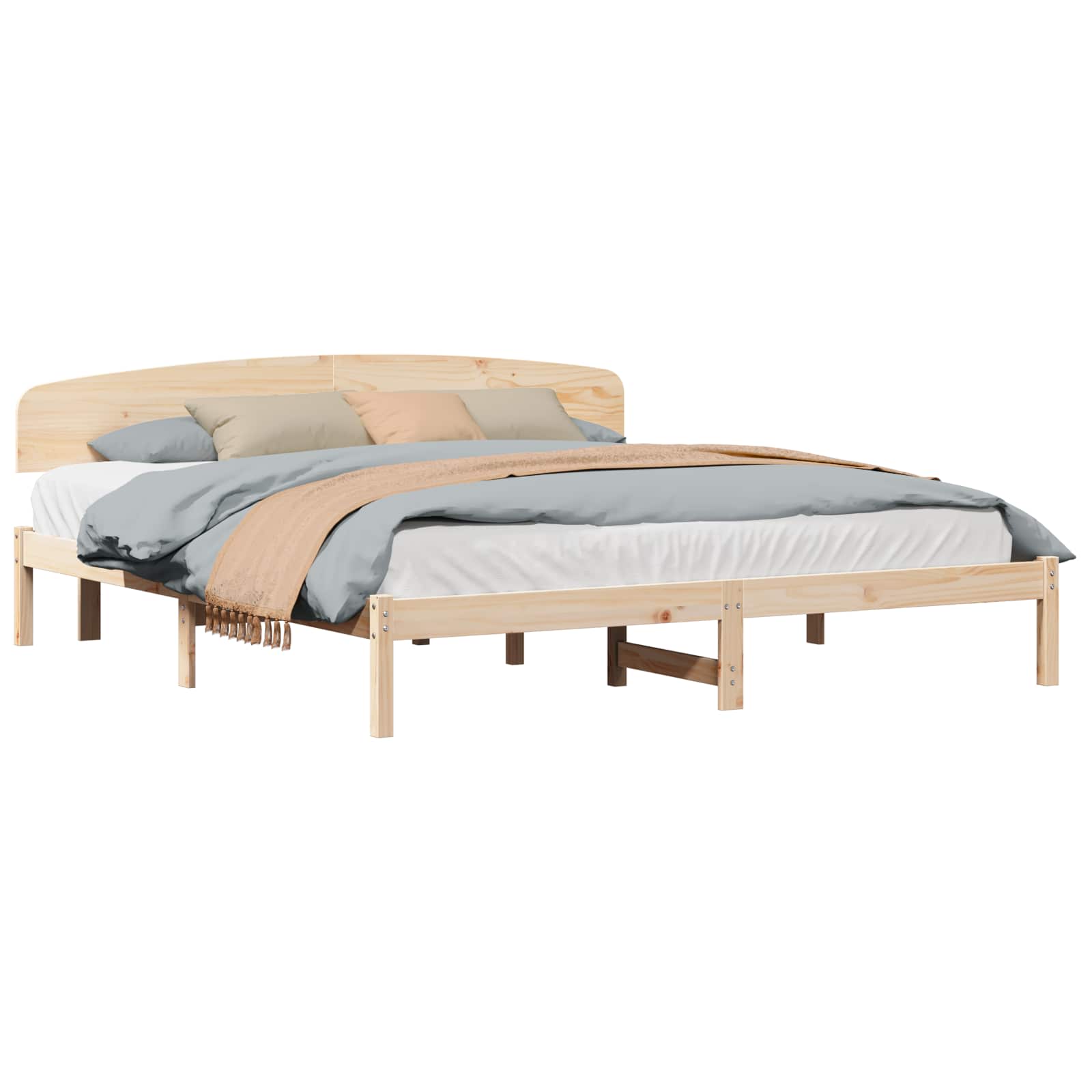 vidaXL Bettrahmen mit Kopfteil Natur 200 x 200 cm Massives Kiefernholz