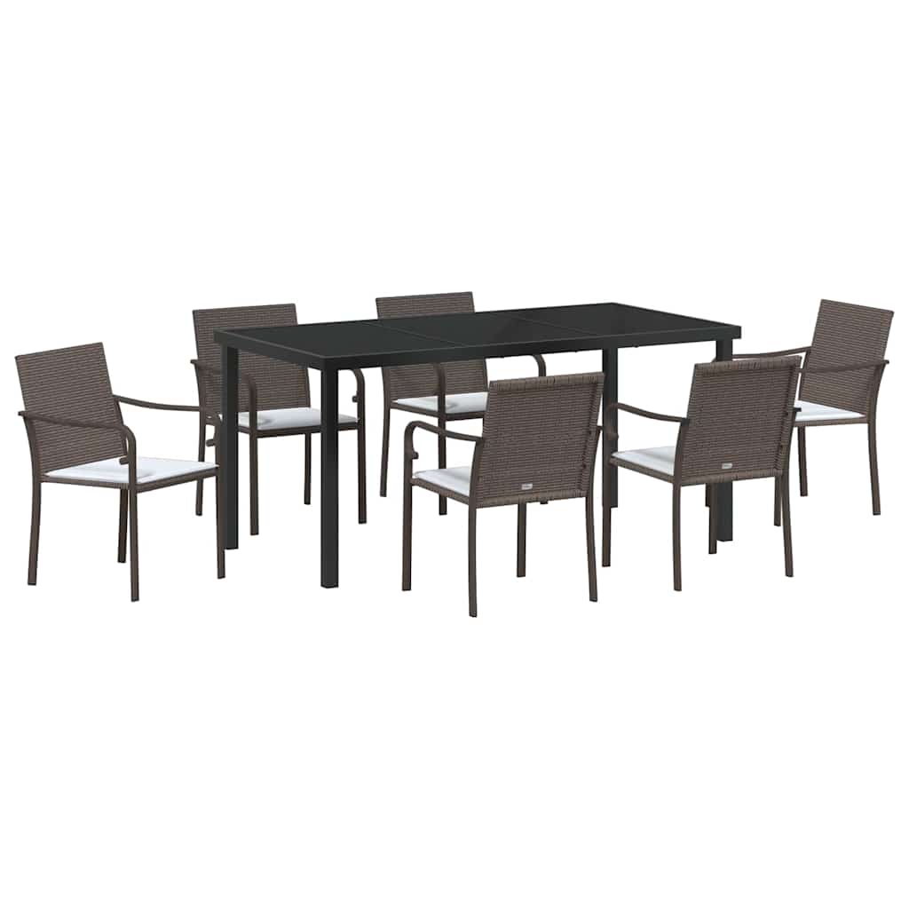 vidaXL Garten Essgruppe 7 pcs Braun und Schwarz PE-Rattan