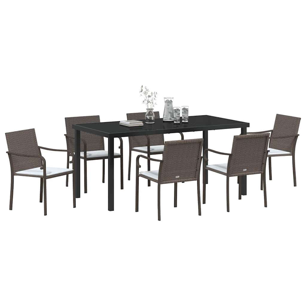 vidaXL Garten Essgruppe 7 pcs Braun und Schwarz PE-Rattan