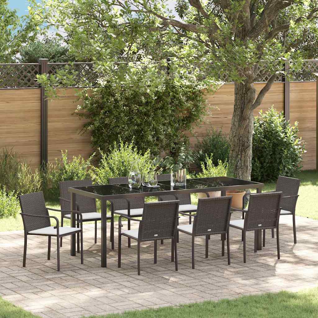 vidaXL Garten Essgruppe 9 pcs Braun und Schwarz PE-Rattan
