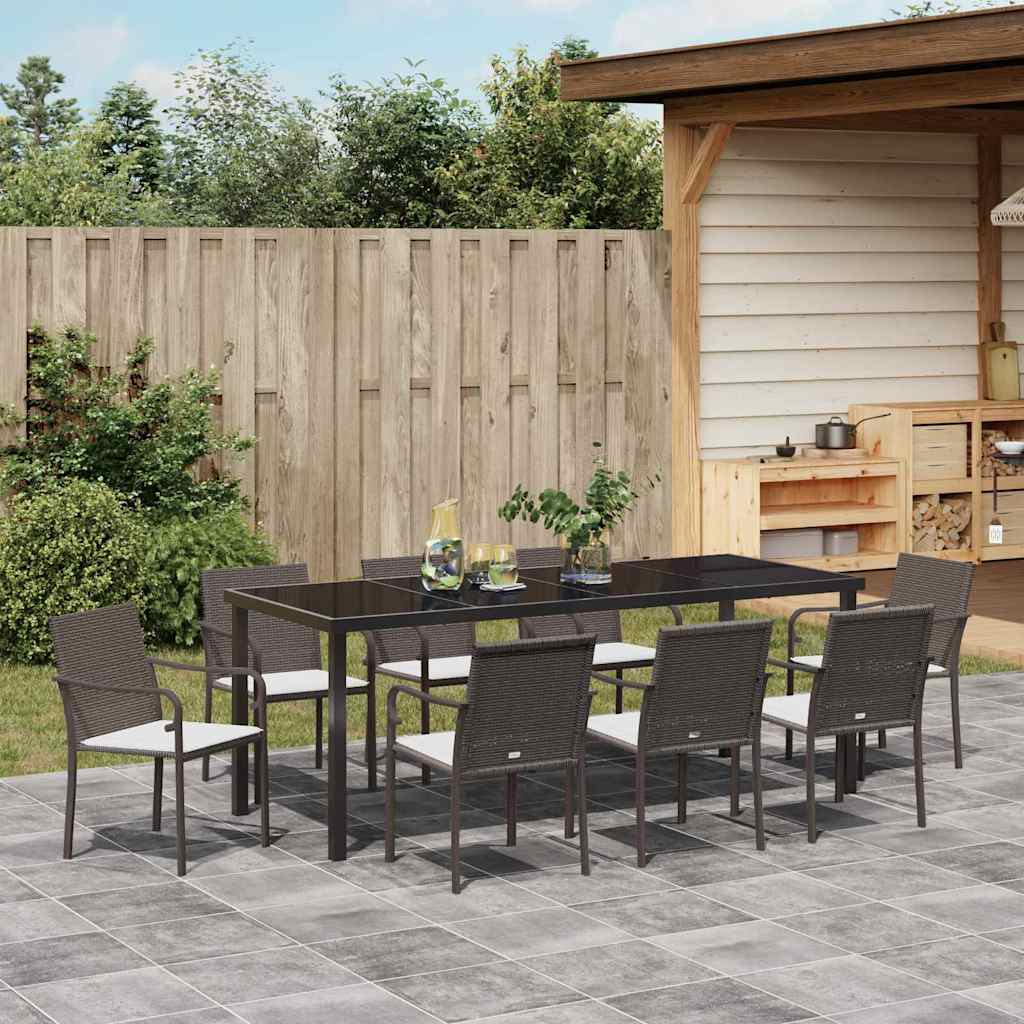 vidaXL Garten Essgruppe 9 pcs Braun und Schwarz PE-Rattan