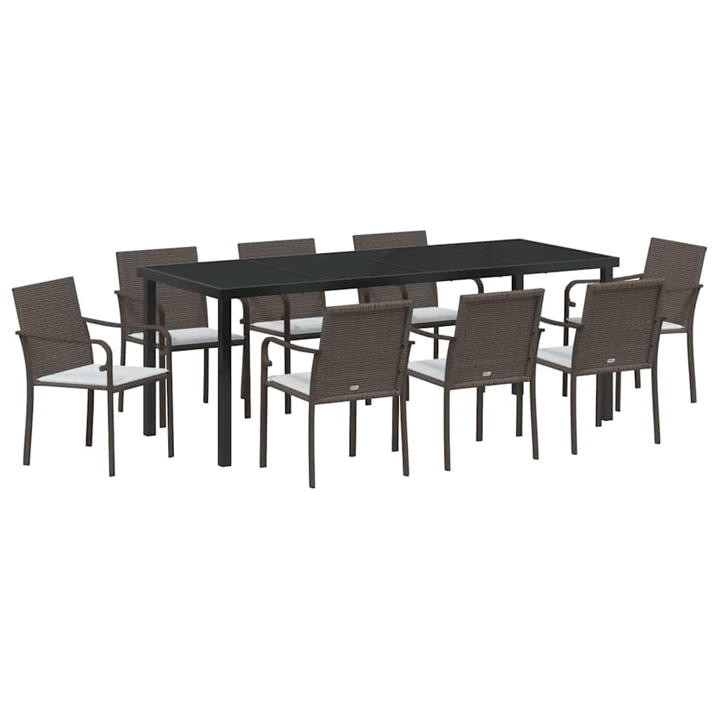 vidaXL Garten Essgruppe 9 pcs Braun und Schwarz PE-Rattan