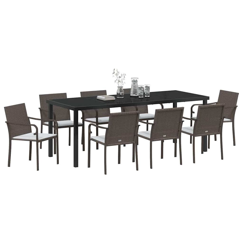vidaXL Garten Essgruppe 9 pcs Braun und Schwarz PE-Rattan