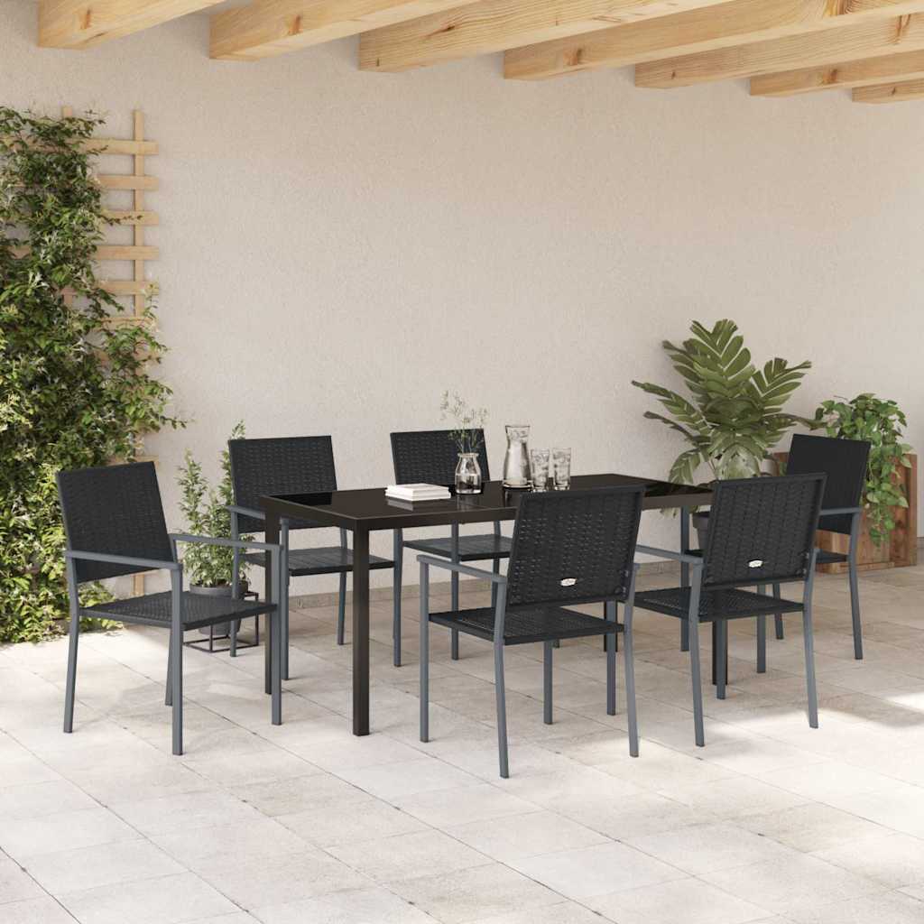 vidaXL Garten Essgruppe 7 pcs Schwarz PE-Rattan