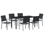 vidaXL Garten Essgruppe 7 pcs Schwarz PE-Rattan
