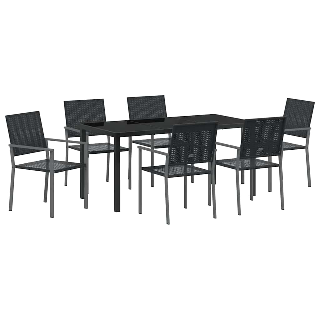vidaXL Garten Essgruppe 7 pcs Schwarz PE-Rattan