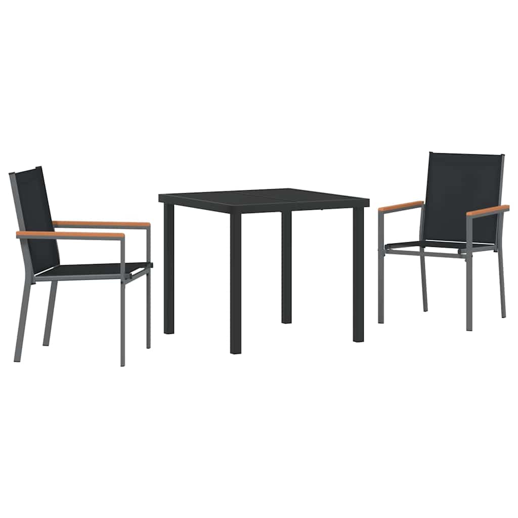 vidaXL Garten Essgruppe 3 pcs Schwarz Pulverbeschichteter Stahl
