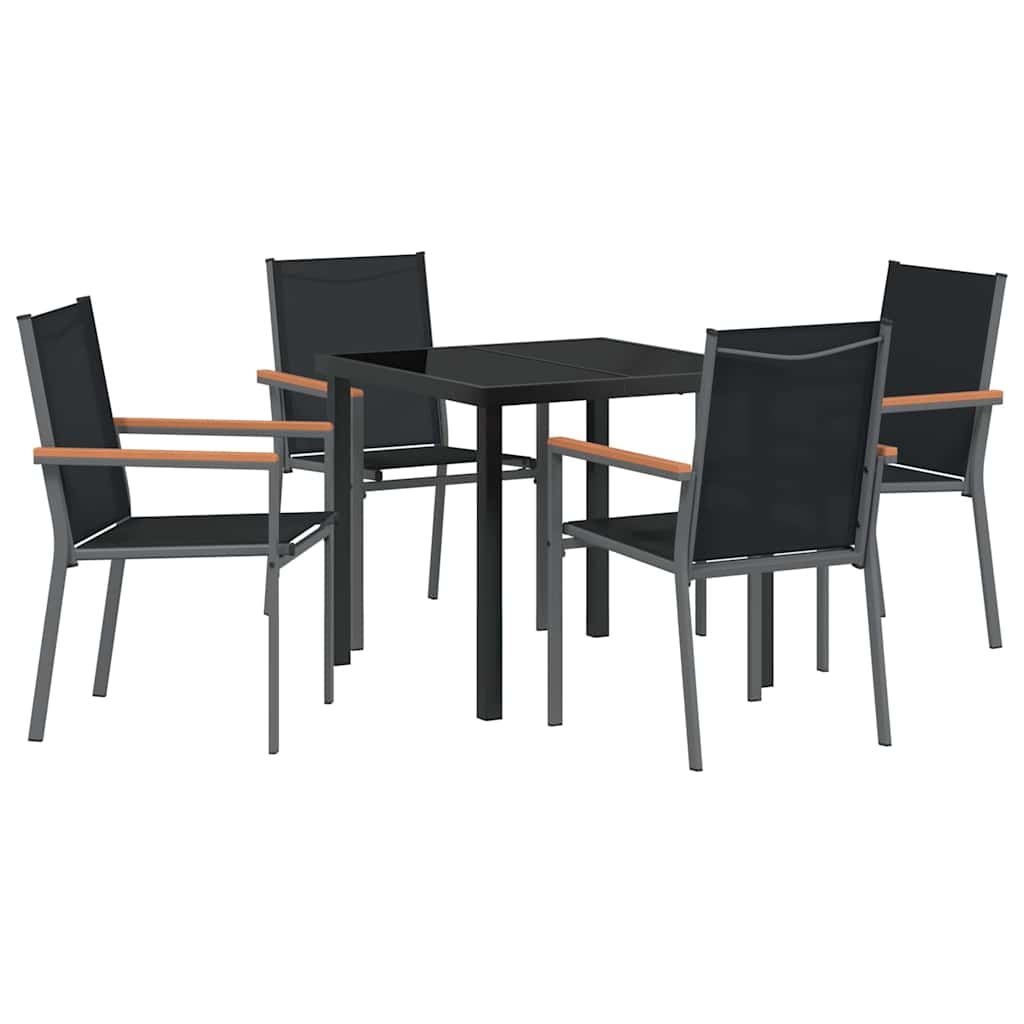 vidaXL Garten Essgruppe 5 pcs Schwarz Pulverbeschichteter Stahl