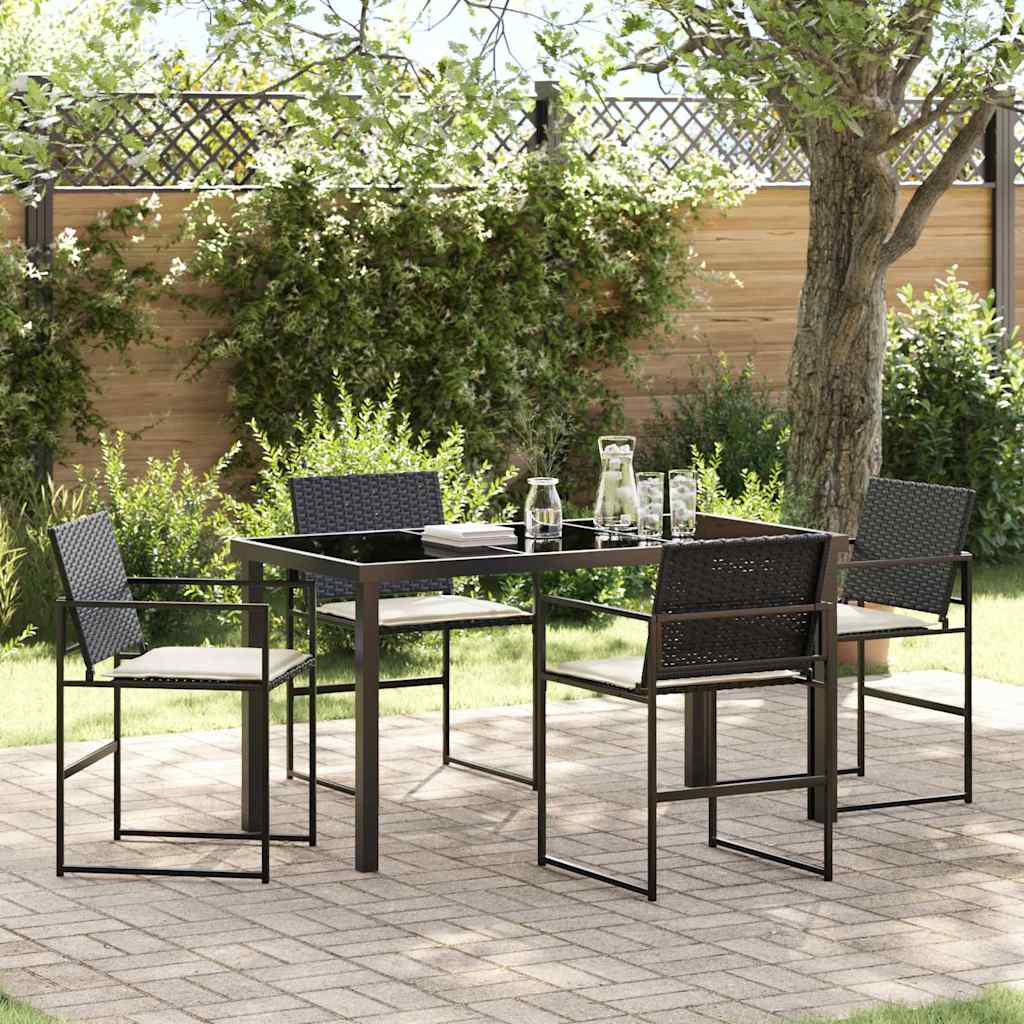 vidaXL Garten Essgruppe mit Kissen 5 pcs Schwarz und Creme Poly-Rattan
