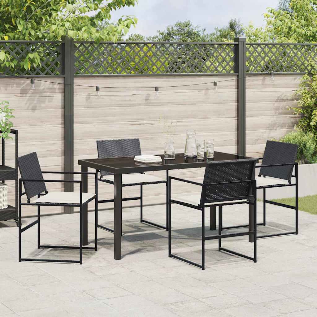 vidaXL Garten Essgruppe mit Kissen 5 pcs Schwarz und Creme Poly-Rattan
