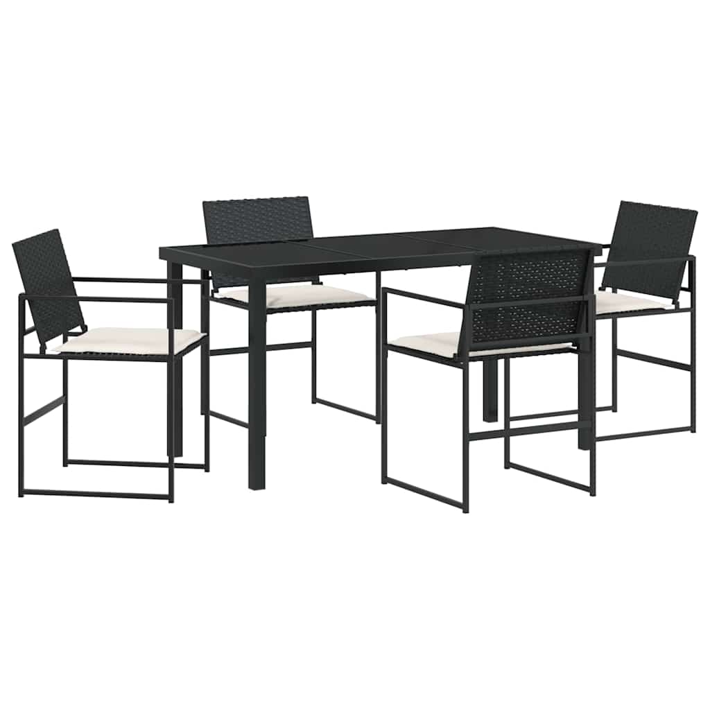 vidaXL Garten Essgruppe mit Kissen 5 pcs Schwarz und Creme Poly-Rattan