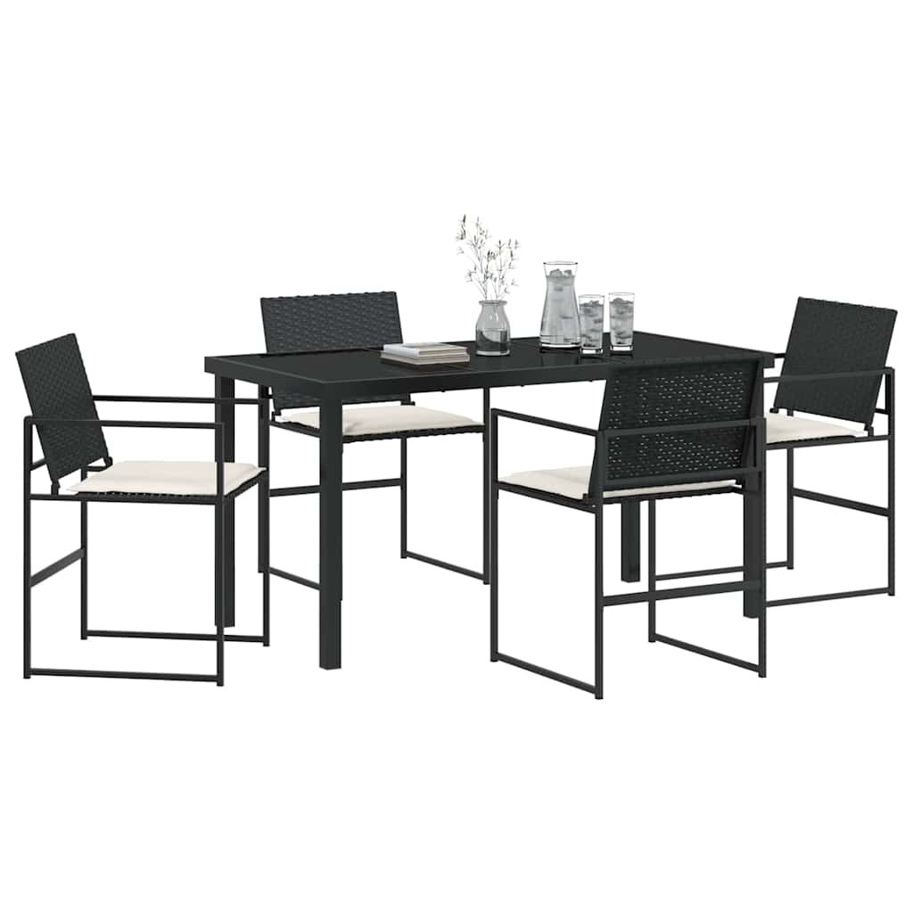 vidaXL Garten Essgruppe mit Kissen 5 pcs Schwarz und Creme Poly-Rattan