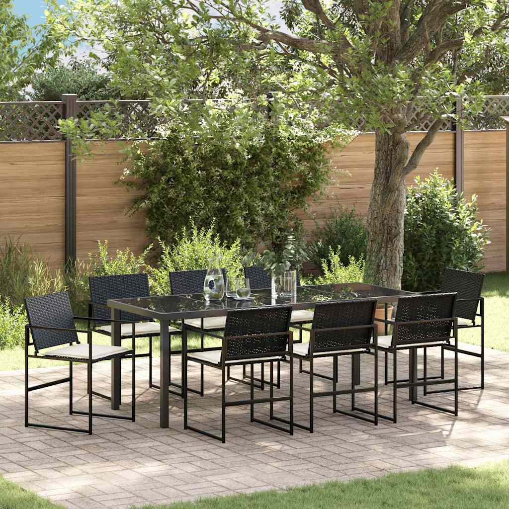 vidaXL Garten Essgruppe mit Kissen 9 pcs Schwarz und Creme Poly-Rattan