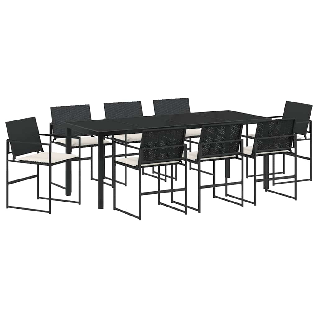 vidaXL Garten Essgruppe mit Kissen 9 pcs Schwarz und Creme Poly-Rattan