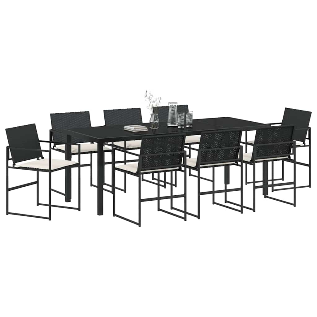 vidaXL Garten Essgruppe mit Kissen 9 pcs Schwarz und Creme Poly-Rattan