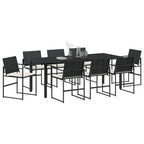 vidaXL Garten Essgruppe mit Kissen 9 pcs Schwarz und Creme Poly-Rattan