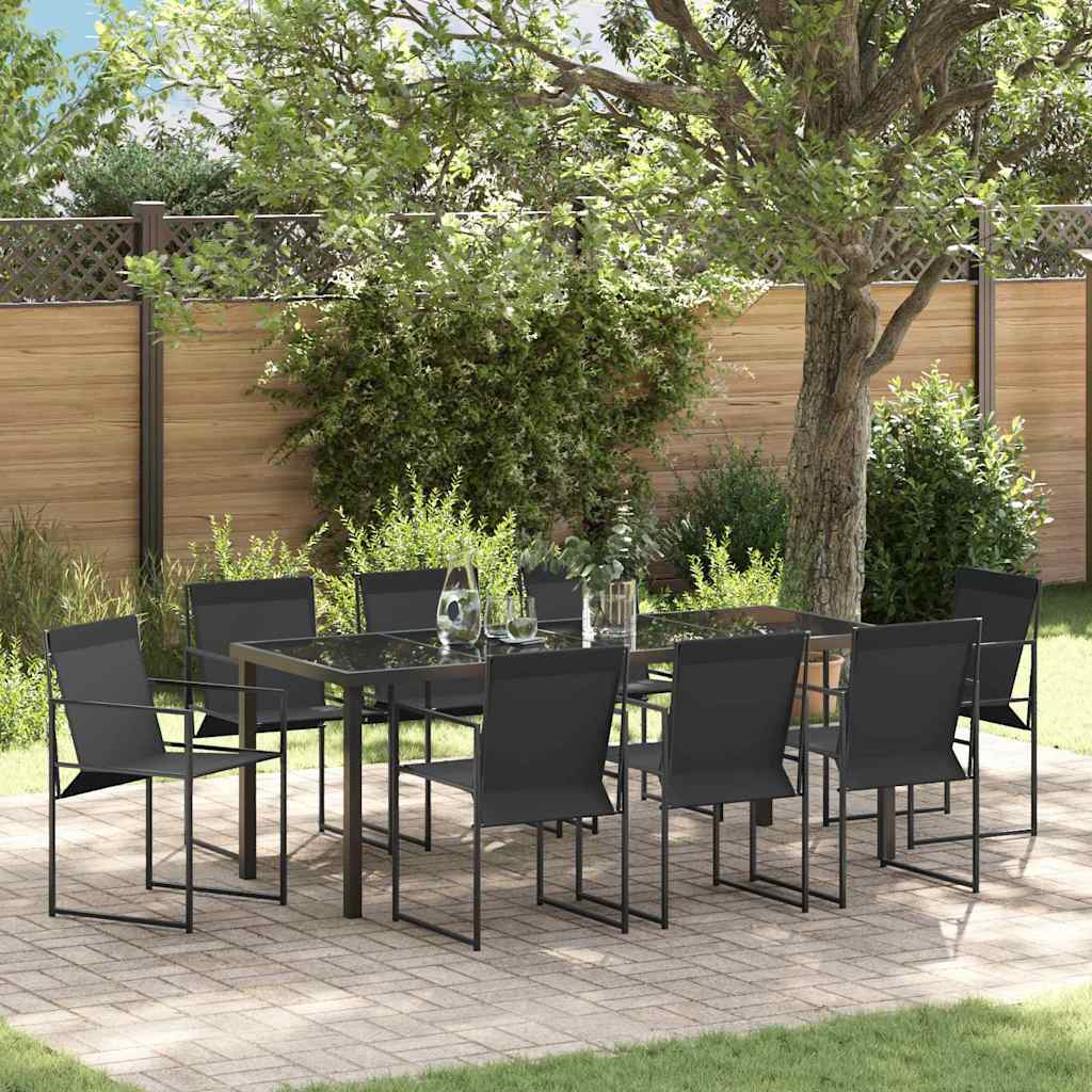 vidaXL Garten Essgruppe 9 pcs Schwarz Textilene und Stahl