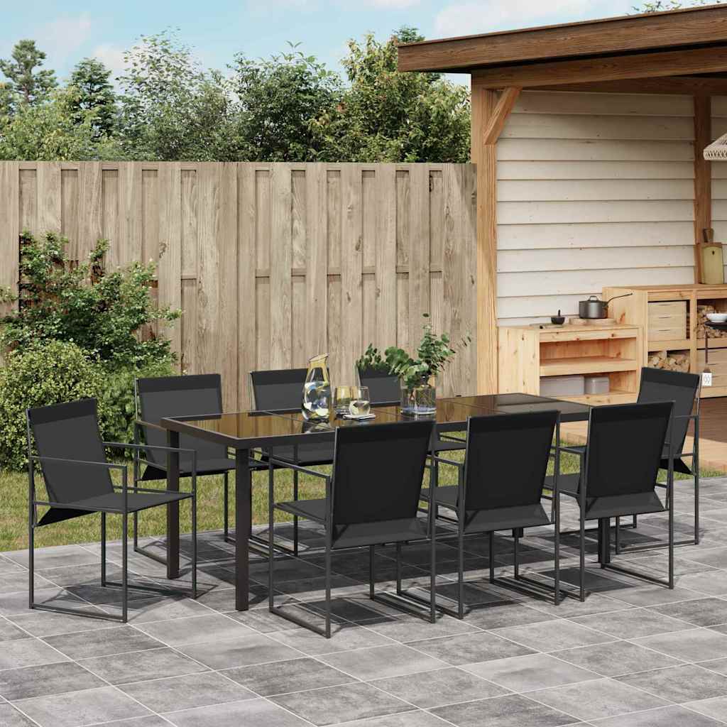 vidaXL Garten Essgruppe 9 pcs Schwarz Textilene und Stahl