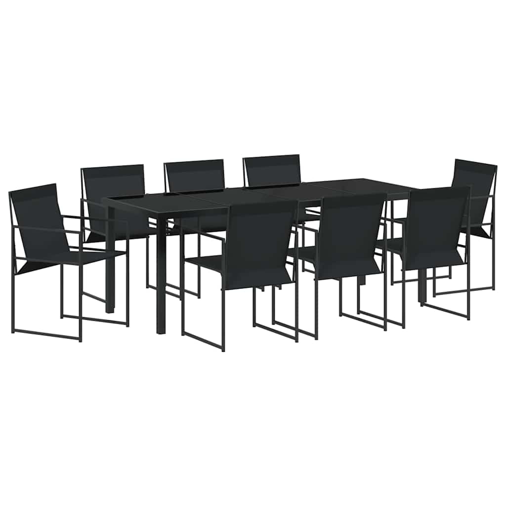 vidaXL Garten Essgruppe 9 pcs Schwarz Textilene und Stahl
