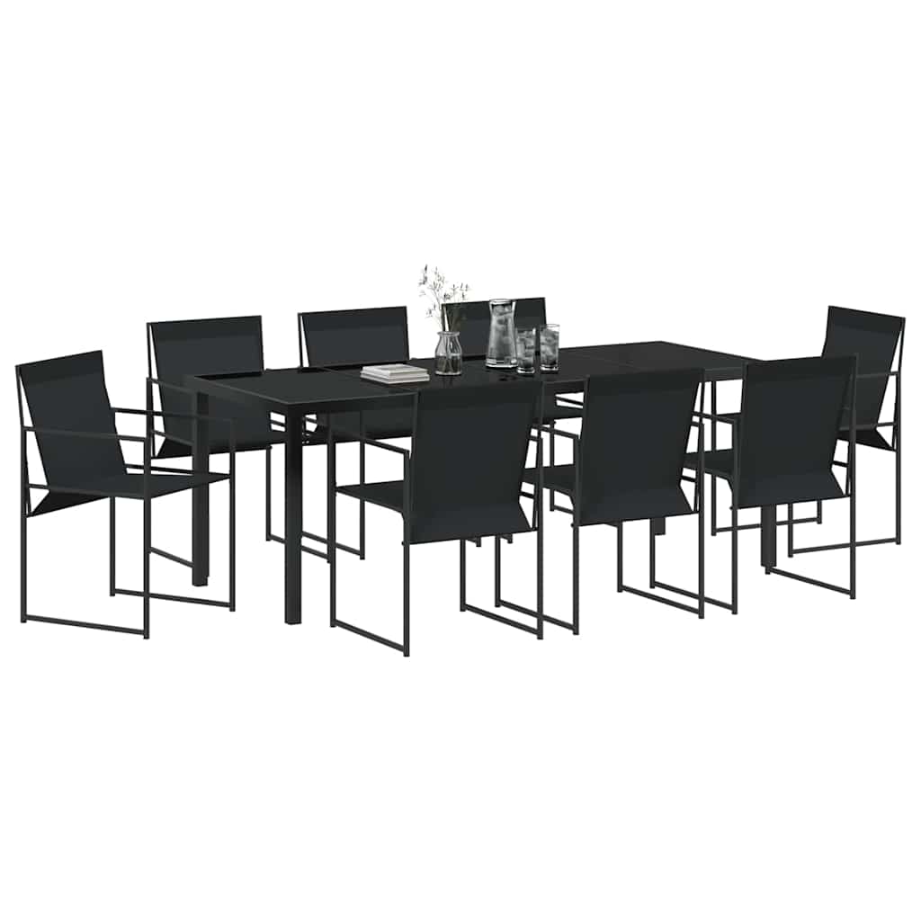 vidaXL Garten Essgruppe 9 pcs Schwarz Textilene und Stahl