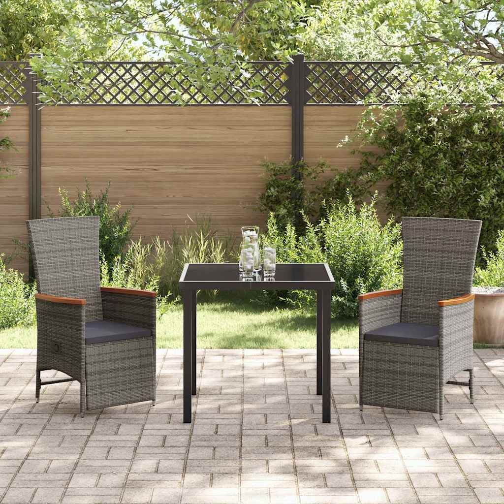 vidaXL Garten Essgruppe mit Kissen 3 pcs Grau Poly-Rattan