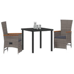 vidaXL Garten Essgruppe mit Kissen 3 pcs Grau Poly-Rattan