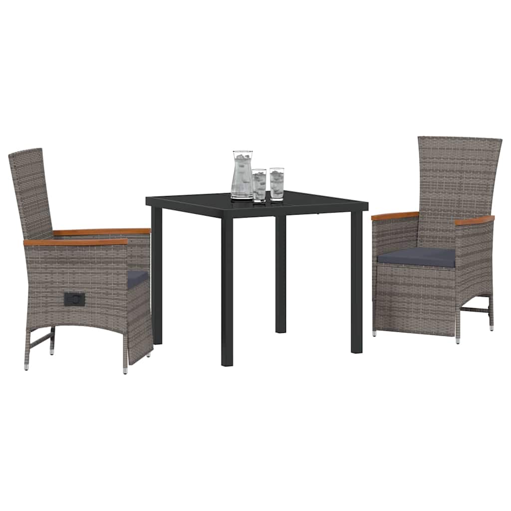 vidaXL Garten Essgruppe mit Kissen 3 pcs Grau Poly-Rattan