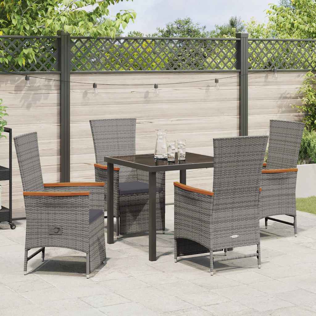 vidaXL Garten Essgruppe mit Kissen 5 pcs Grau Poly-Rattan