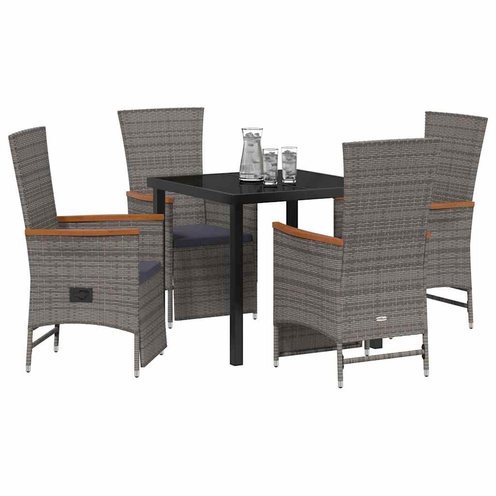 vidaXL Garten Essgruppe mit Kissen 5 pcs Grau Poly-Rattan
