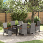vidaXL Garten Essgruppe mit Kissen 7 pcs Grau Poly-Rattan