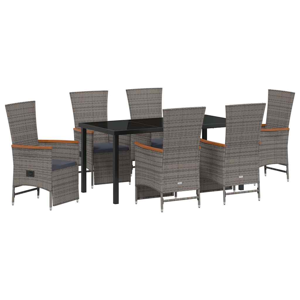 vidaXL Garten Essgruppe mit Kissen 7 pcs Grau Poly-Rattan
