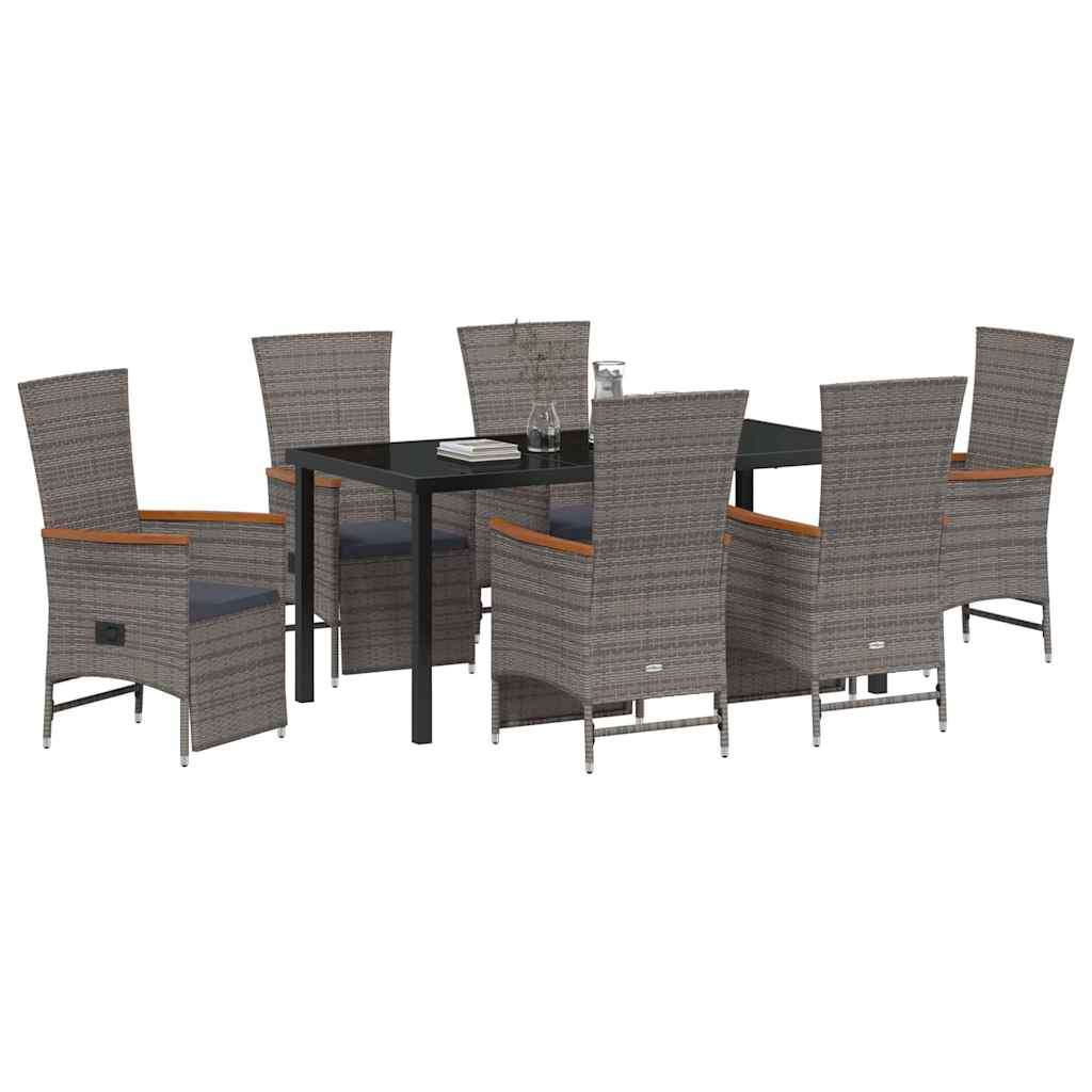 vidaXL Garten Essgruppe mit Kissen 7 pcs Grau Poly-Rattan