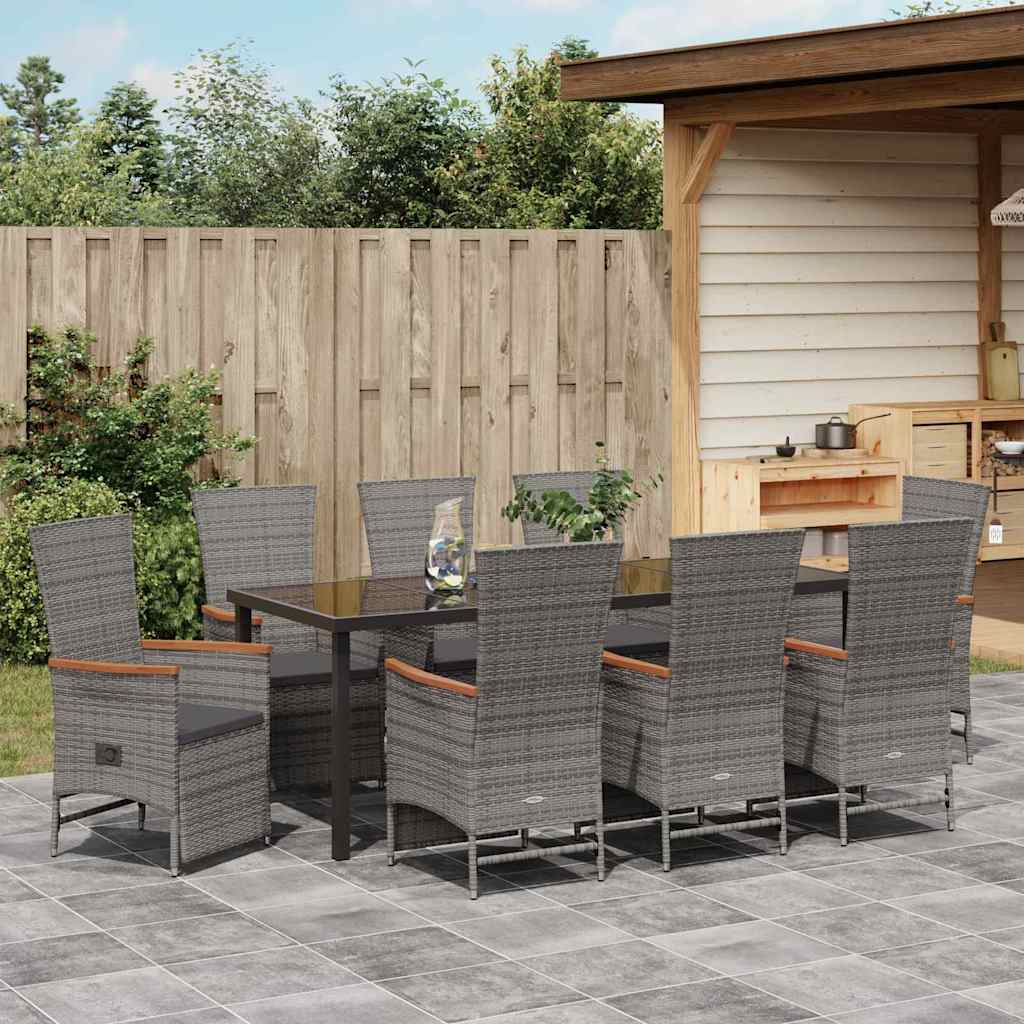 vidaXL Garten Essgruppe mit Kissen 9 pcs Grau Poly-Rattan