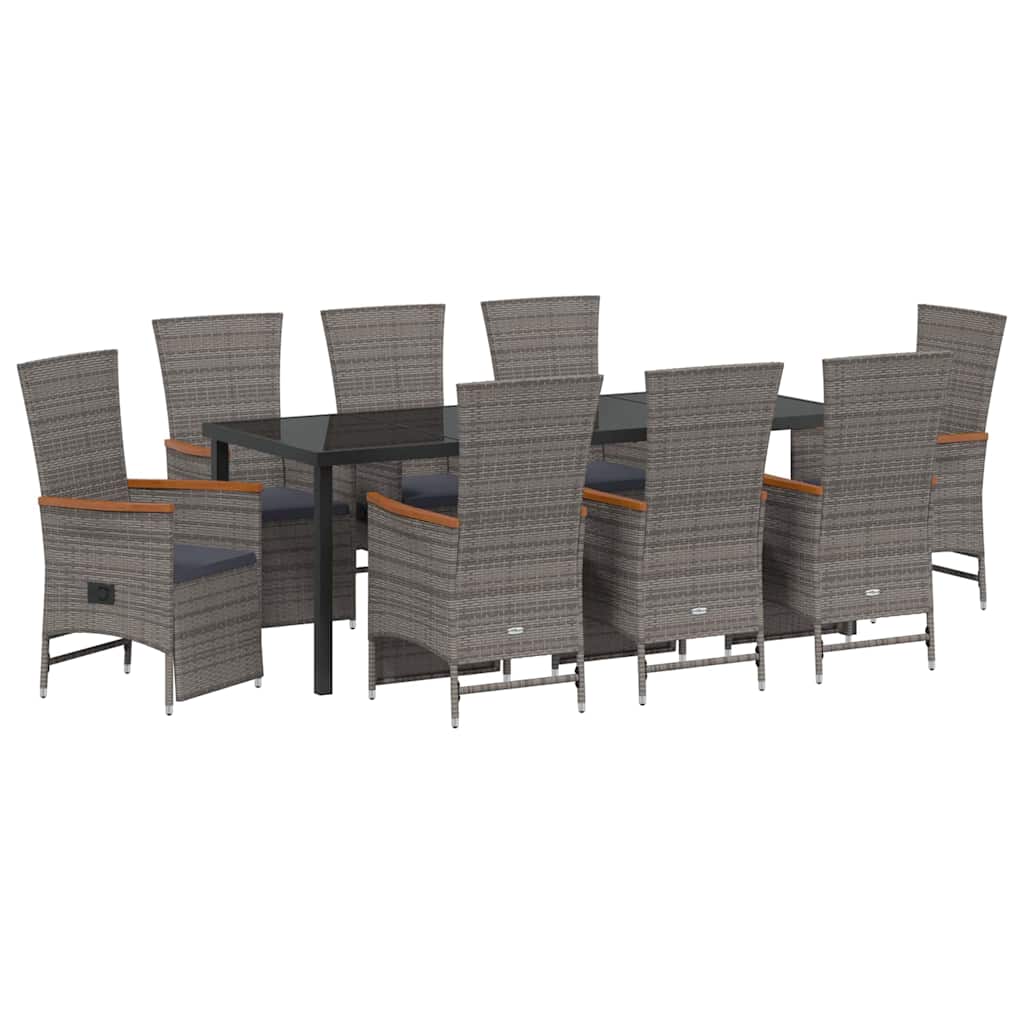 vidaXL Garten Essgruppe mit Kissen 9 pcs Grau Poly-Rattan