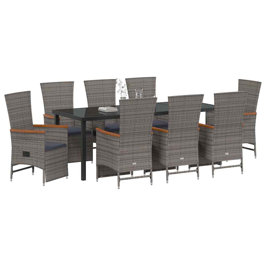 vidaXL Garten Essgruppe mit Kissen 9 pcs Grau Poly-Rattan