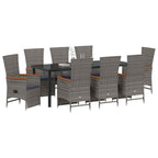 vidaXL Garten Essgruppe mit Kissen 9 pcs Grau Poly-Rattan