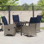 vidaXL Tisch- und Stuhlset mit Kissen 5 pcs Grau PE-Rattan