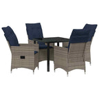 vidaXL Tisch- und Stuhlset mit Kissen 5 pcs Grau PE-Rattan