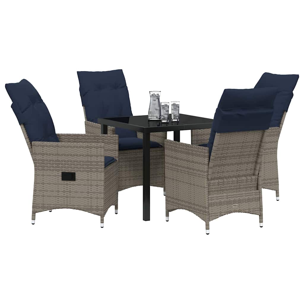 vidaXL Tisch- und Stuhlset mit Kissen 5 pcs Grau PE-Rattan