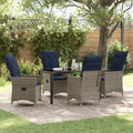 vidaXL Tisch- und Stuhlset mit Kissen 5 pcs Grau PE-Rattan