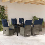 vidaXL Tisch- und Stuhlset mit Kissen 7 pcs Grau PE-Rattan