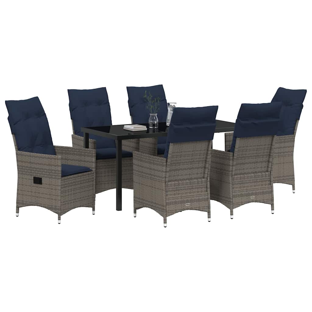 vidaXL Tisch- und Stuhlset mit Kissen 7 pcs Grau PE-Rattan