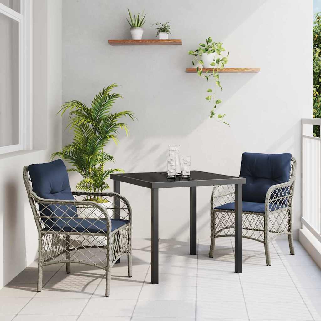 vidaXL Garten Essgruppe mit Kissen 3 pcs Grau und Schwarz Rattan