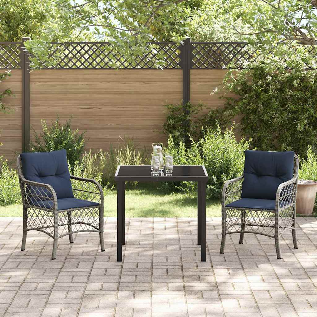 vidaXL Garten Essgruppe mit Kissen 3 pcs Grau und Schwarz Rattan