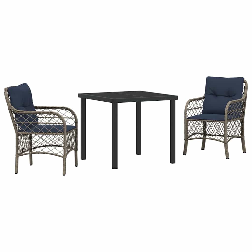 vidaXL Garten Essgruppe mit Kissen 3 pcs Grau und Schwarz Rattan