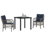 vidaXL Garten Essgruppe mit Kissen 3 pcs Grau und Schwarz Rattan