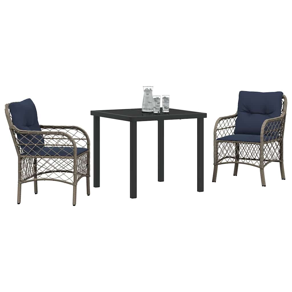 vidaXL Garten Essgruppe mit Kissen 3 pcs Grau und Schwarz Rattan