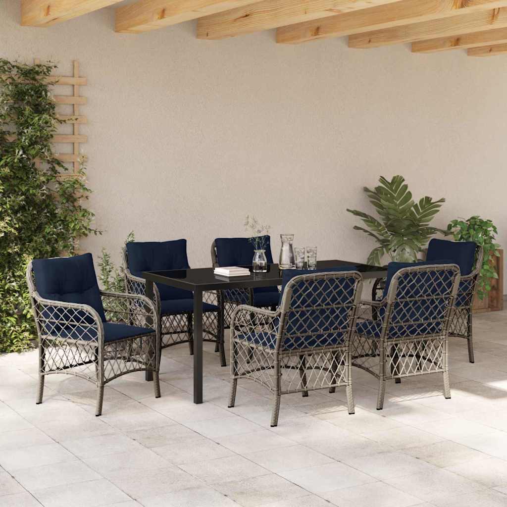 vidaXL Garten Essgruppe mit Kissen 7 pcs Grau und Schwarz Rattan