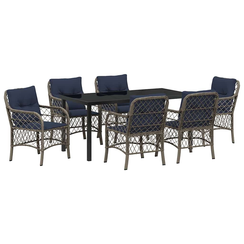 vidaXL Garten Essgruppe mit Kissen 7 pcs Grau und Schwarz Rattan